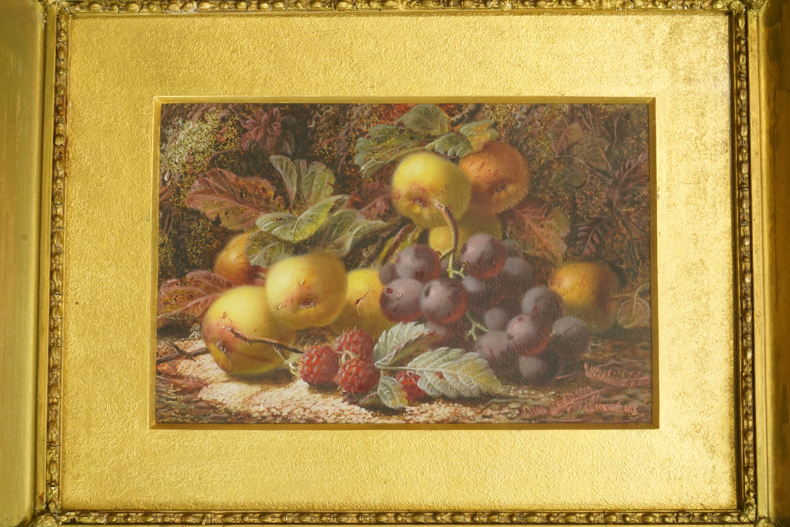 Oliver Clare (British, 1853-1927), Still life of fruit, oil on mill board, 15 x 23cm